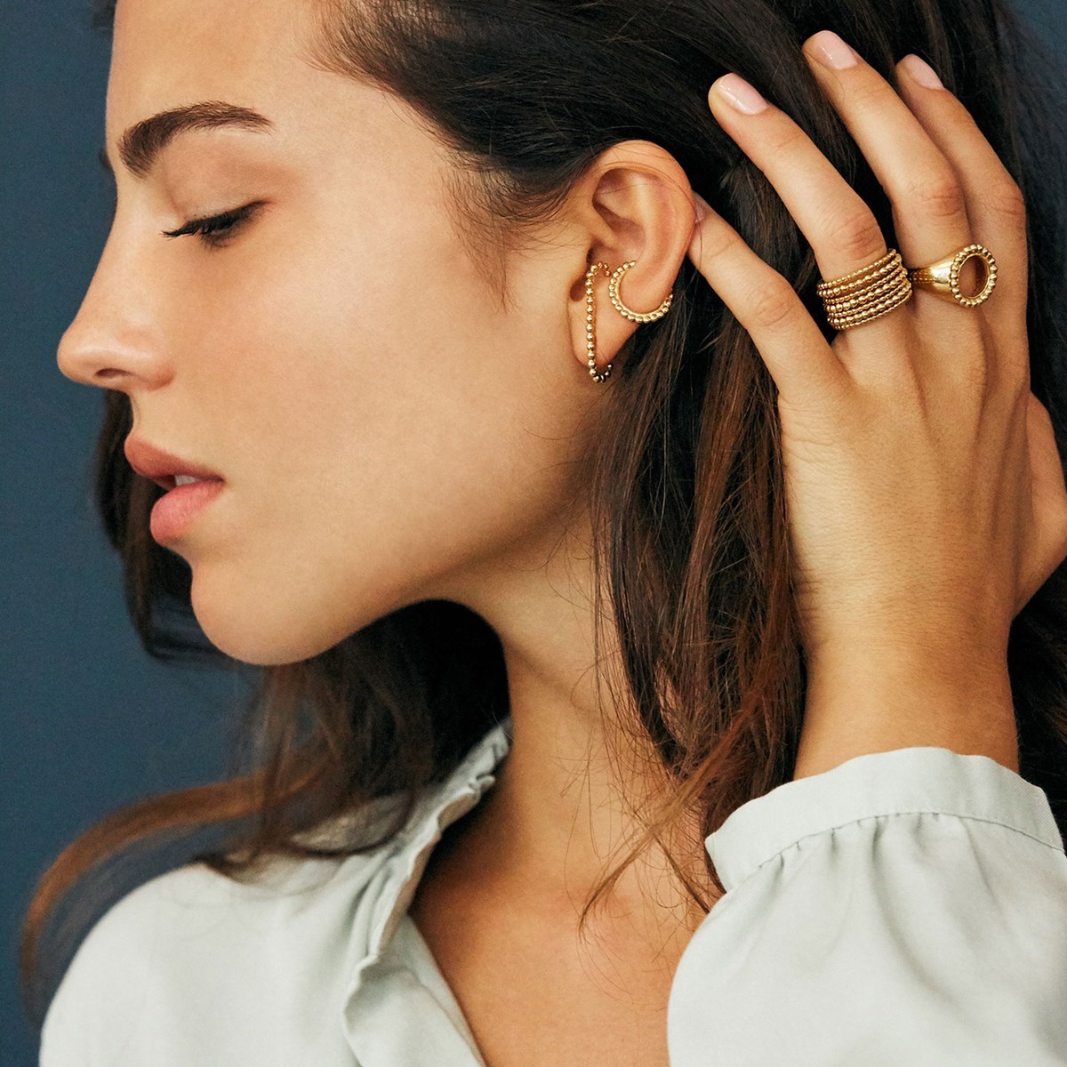 Bague d'oreille ligne de perles à l'unité en argent