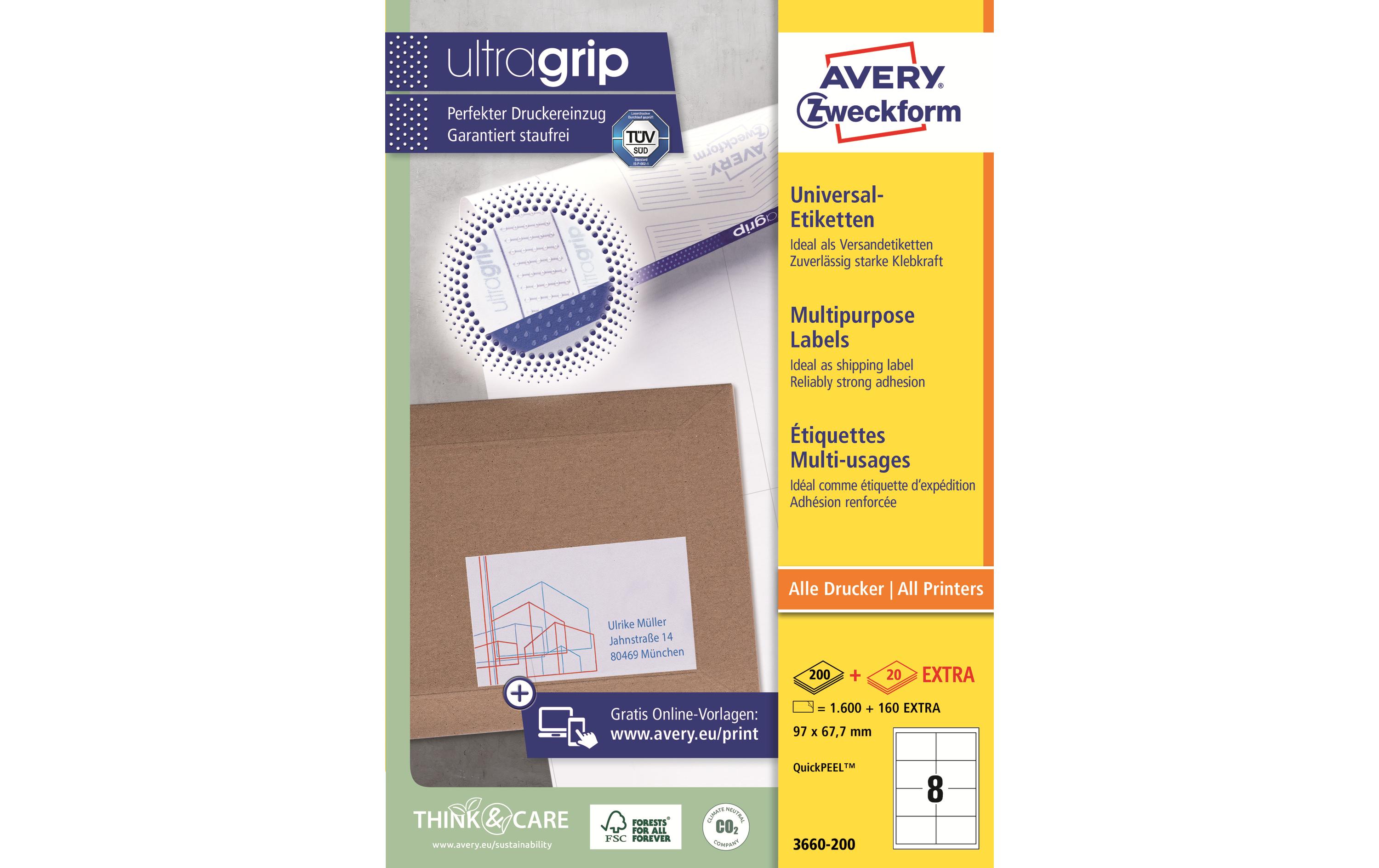 Universal-Etiketten 3660 97 x 67.7 mm, 220 BlattWeisse Aufkleber, permanent haftend