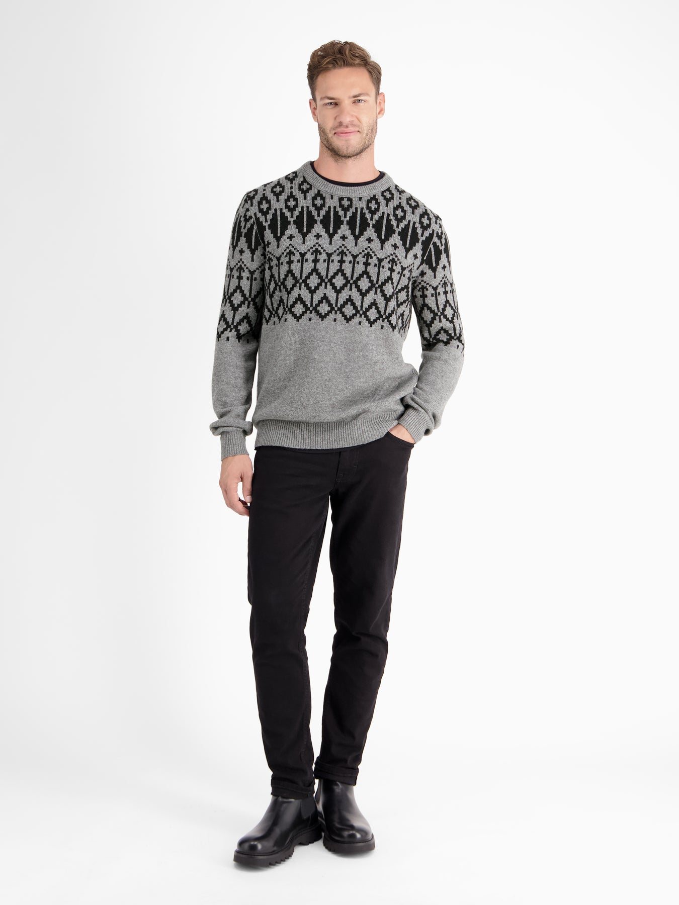 Jacquard-Pullover aus gestrickter Schurwolle mit Kaschmiranteil
