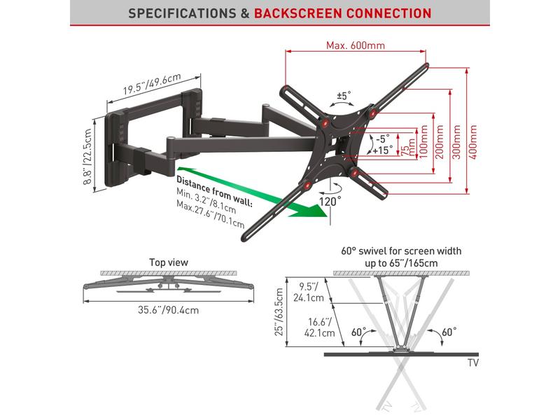 Barkan Wandhalterung WH 464L-SW Schwarz TV-Wandhalterung bis 90
