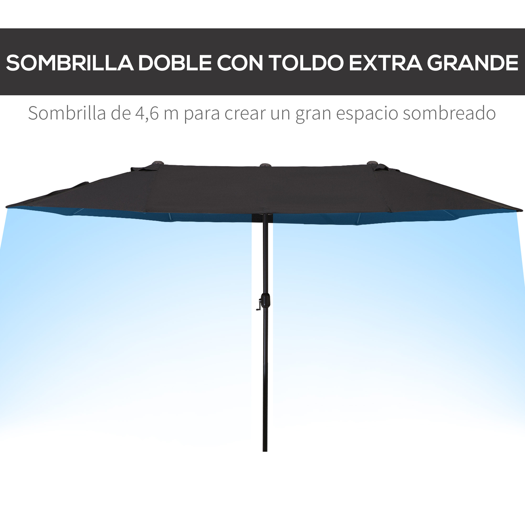 Guarda-sol Outsunny para pátio externo, guarda-sol grande de jardim de 4,6 x 2,7 m com manivela manual, impermeável e com proteção solar para pátio, praia e piscina, preto.