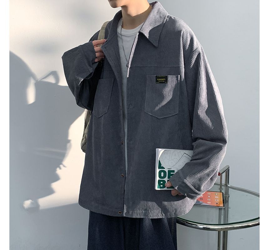 YERGO - Label Applique Corduroy Overhemdjasje met Knoopjes