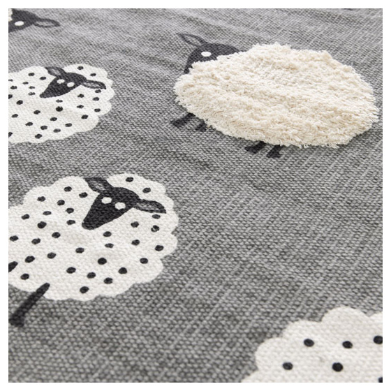 Tapis chambre d'enfant - petits moutons - gris et beige - 75 x 150 cm