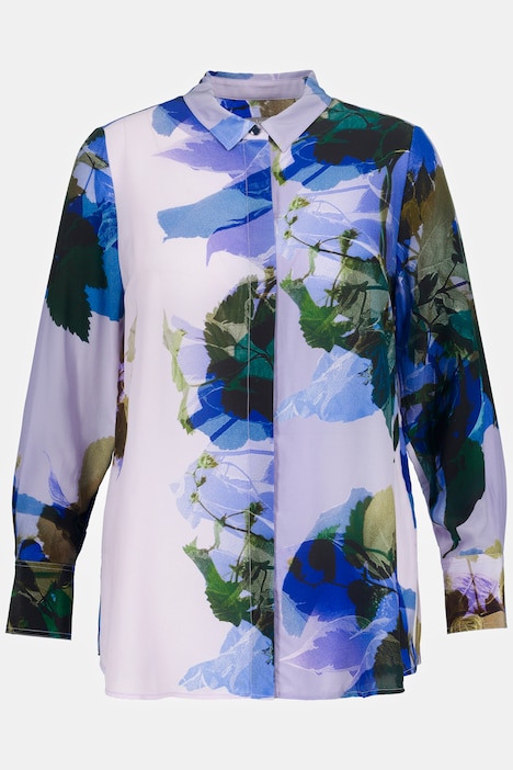 Bluse, Seidenmix, florales Design, Hemdkragen, Langarm