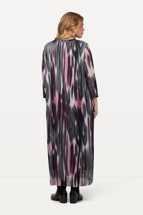 Midikleid, doppellagig, A-Linie, Rundhals, Langarm