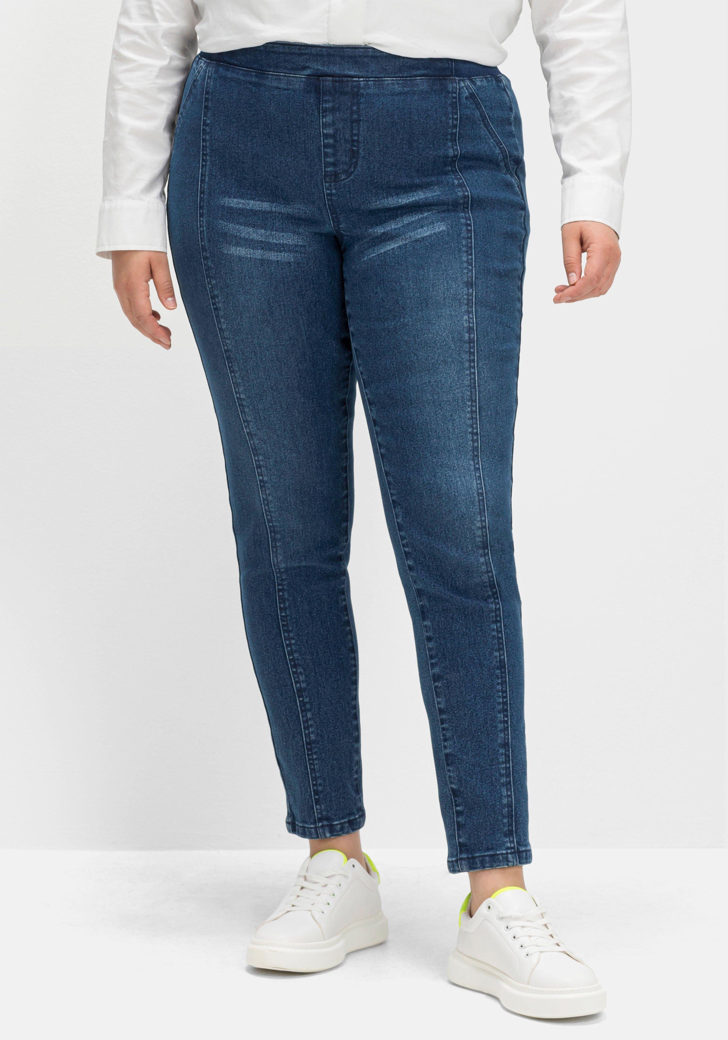 Schmale Jeans mit Gummibund und Teilungsnähten