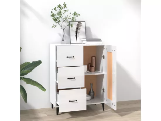 Buffet Blanc brillant 69,5x34x90 cm Bois d'ingénierie