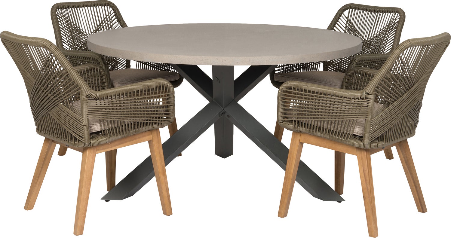 Intratuin 4-zits diningset Wout rond olijfgroen