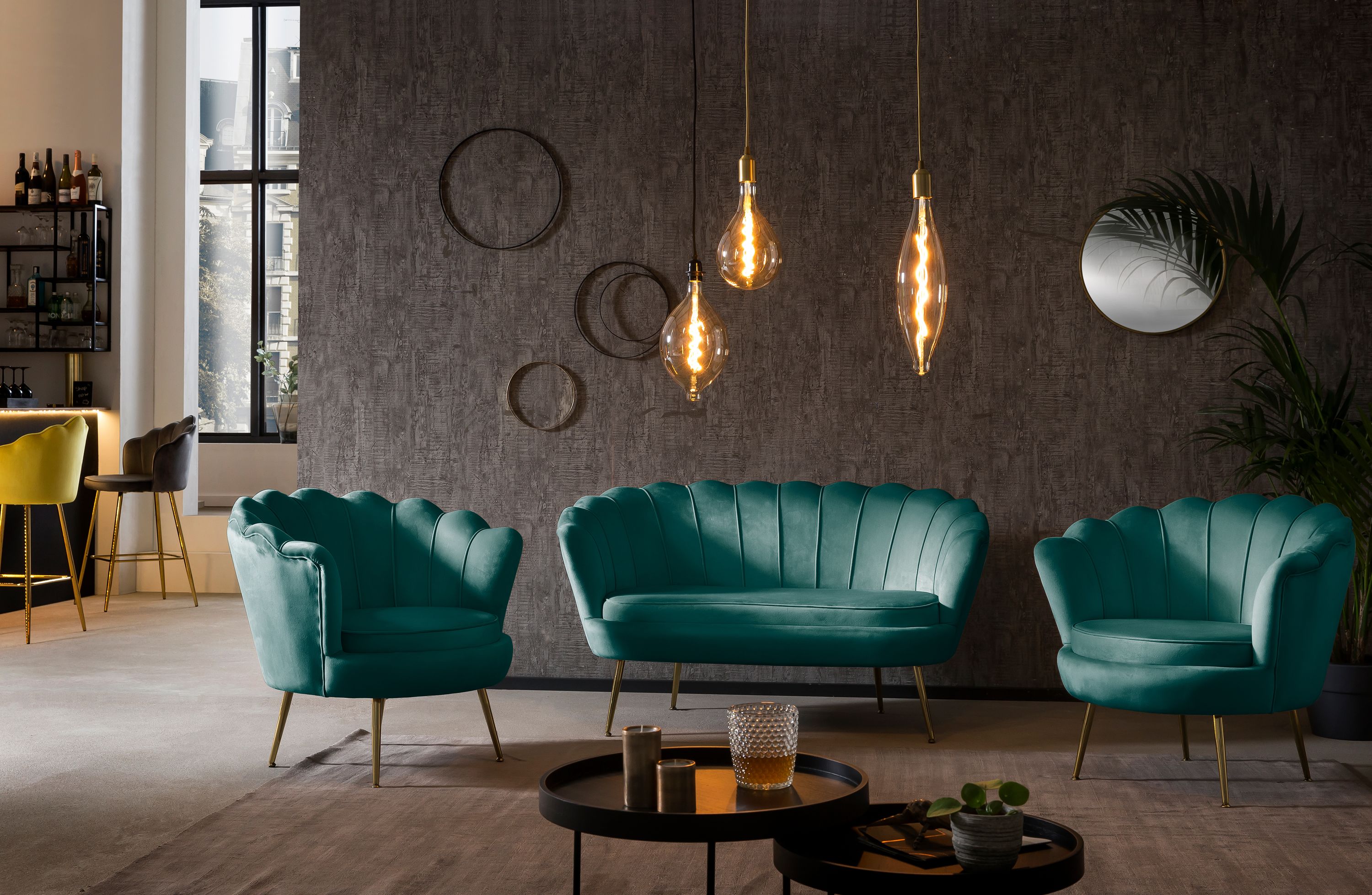 Muschelsessel Samt Grün Relaxsessel Polstersessel Ohrensessel Loungesessel