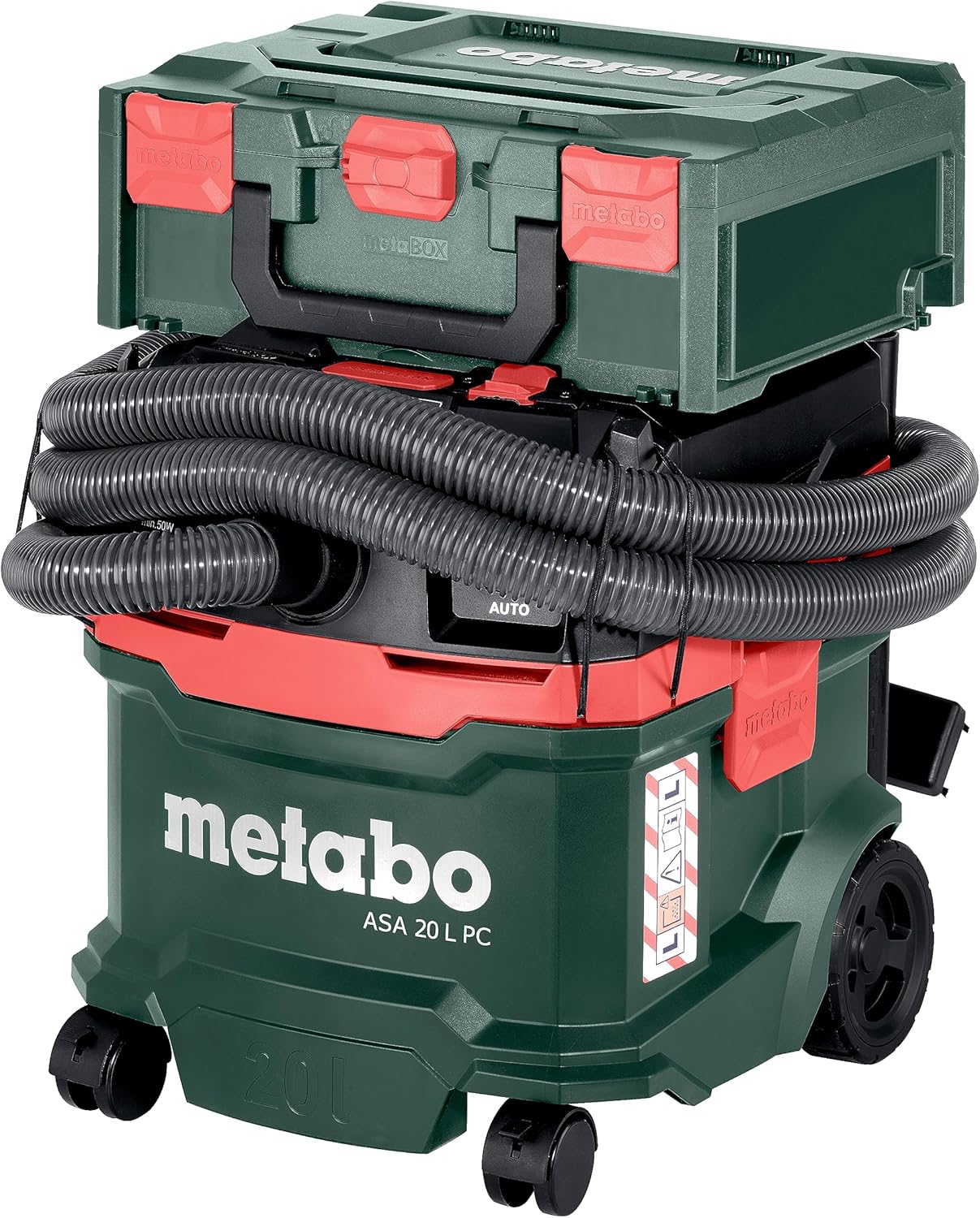 metabo Allessauger ASA 20 L PC -1200 W, 20 l Behälter, Staubklasse L - Nass-/Trockensauger mit integrierte Filterabreinigung, Gerätesteckdose, Antistatik, Mobil - 5,5 m Kabellänge