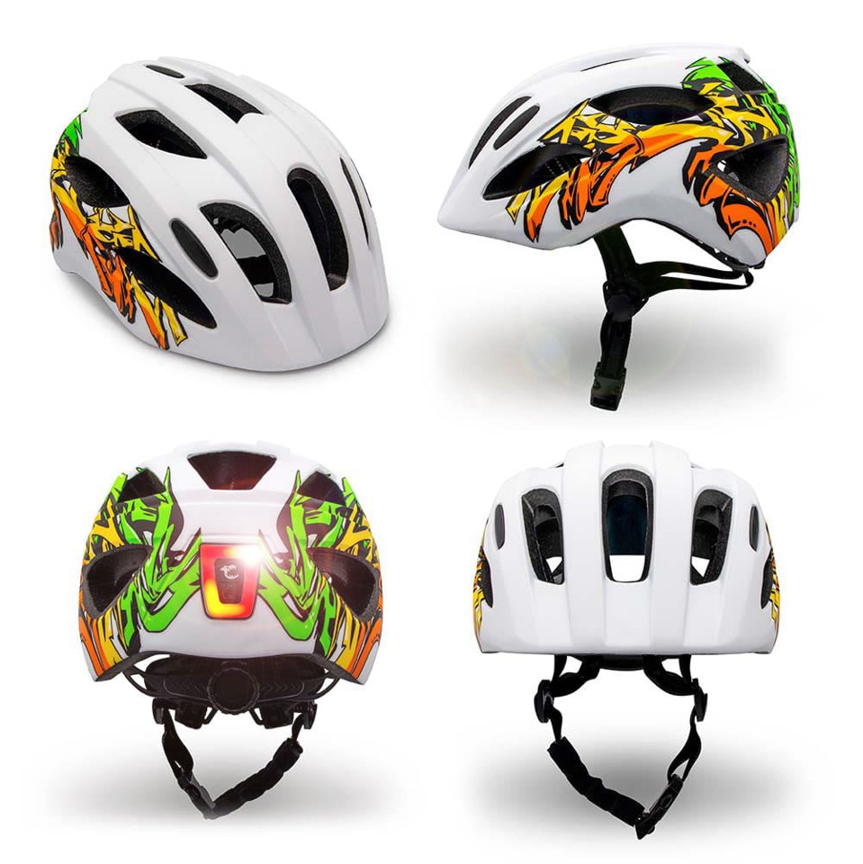 Crazy Safety - Cykelhjelm til børn 6-12 år - Hvid/gul Graffiti (54-58 cm)