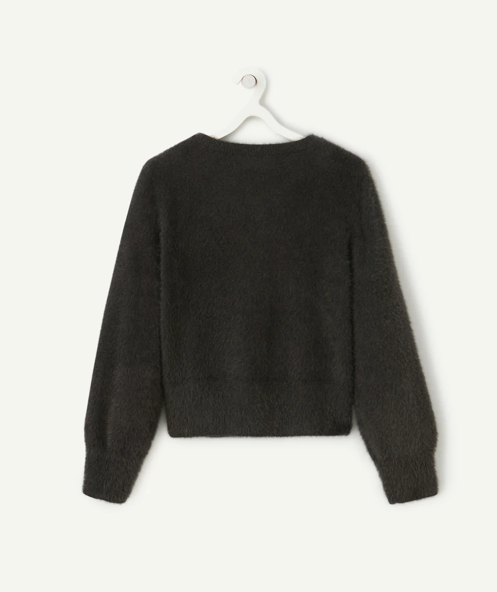 gilet manches longues fille noir en matière douce