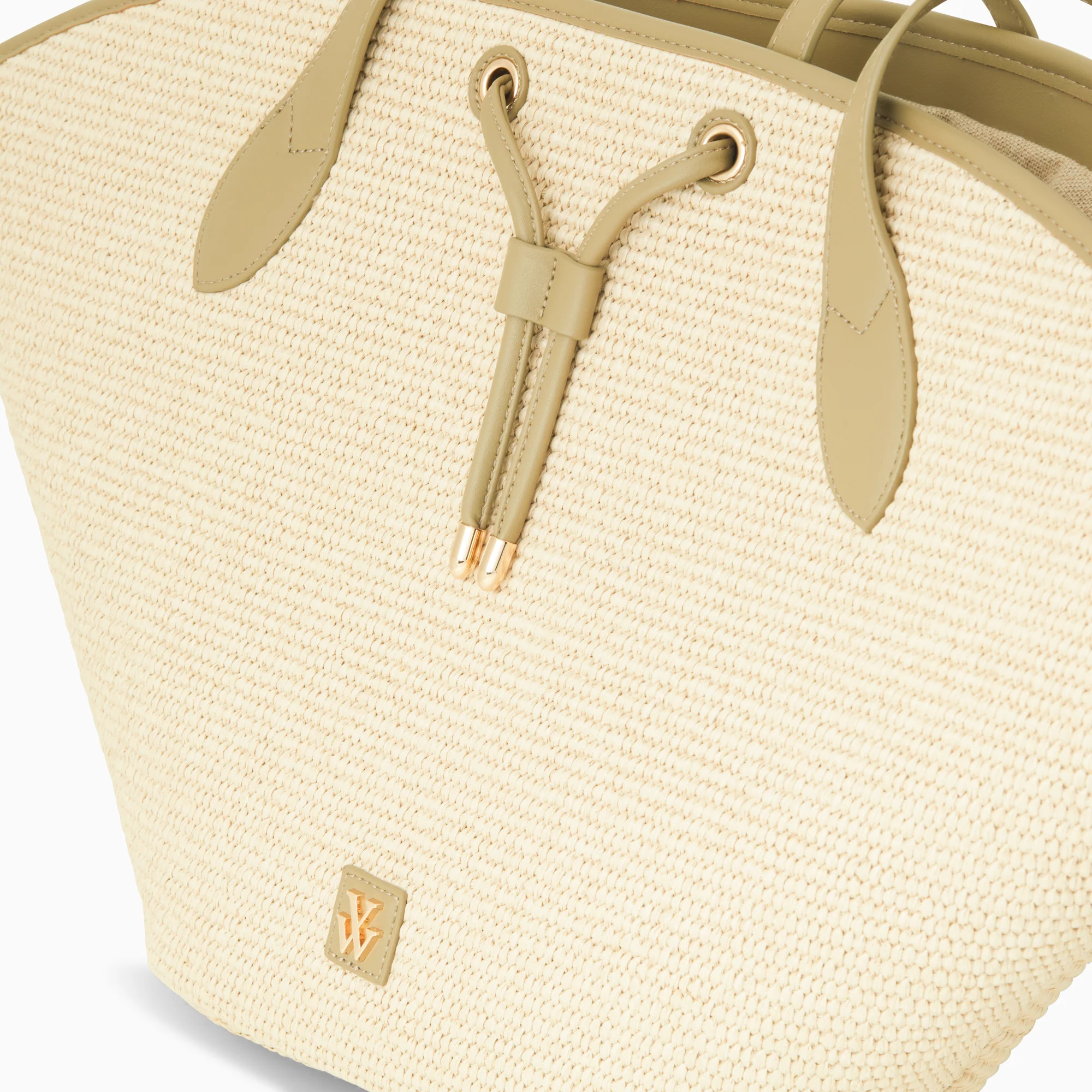 Sacs-Panier oversize Vivienne en raphia beige à détails kaki