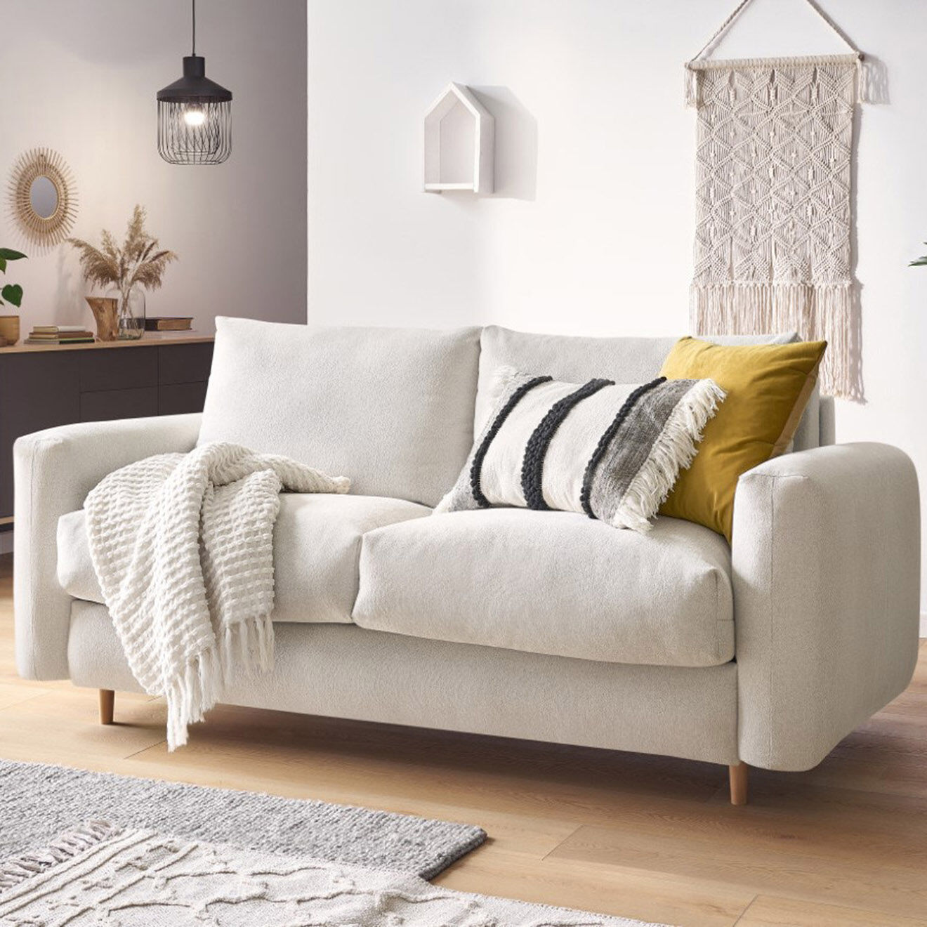 Bobochic Canapé convertible cocoone express beige - 220x105x98 cm