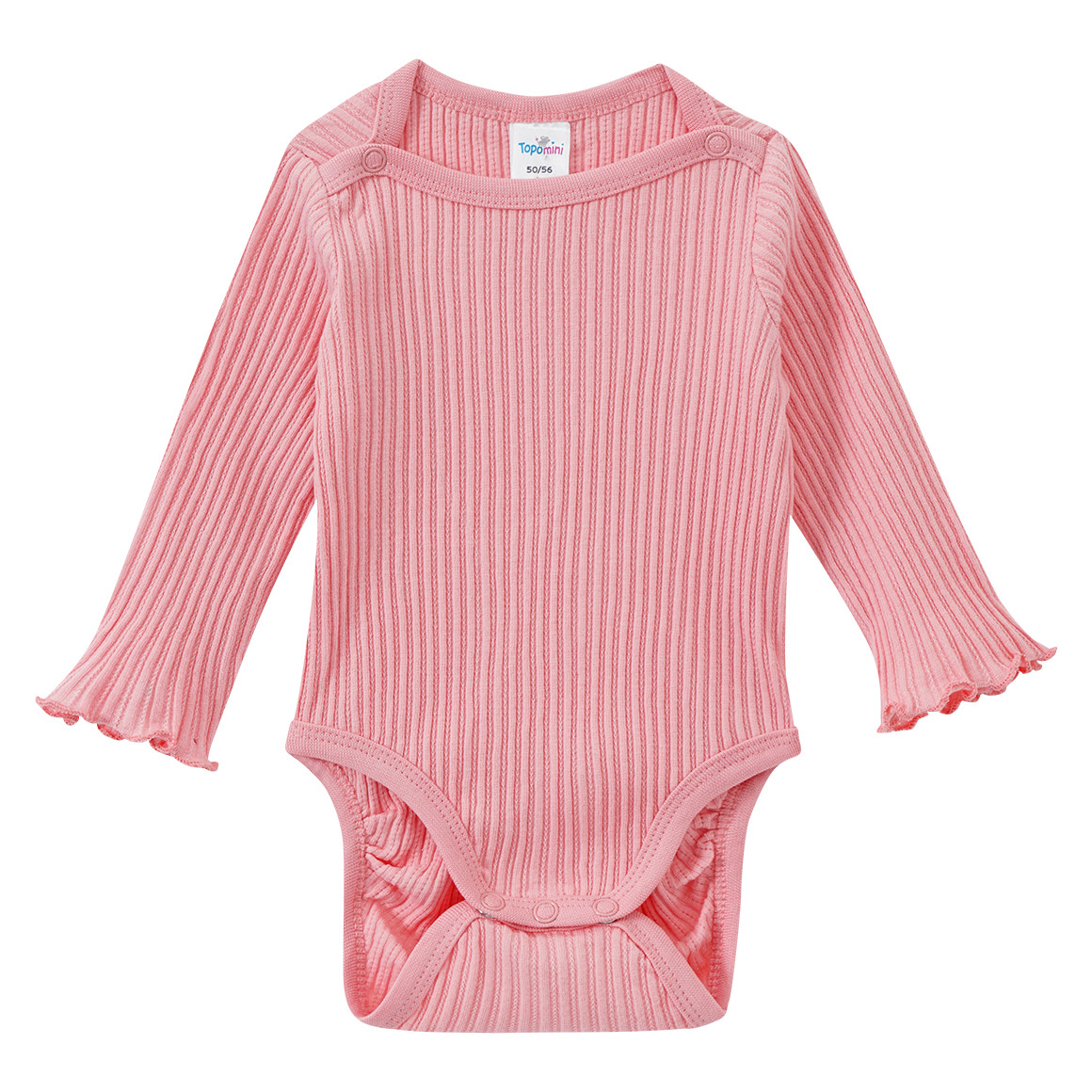 Topomini 2 Baby Langarmbodys mit Rippstruktur weiss / rosa