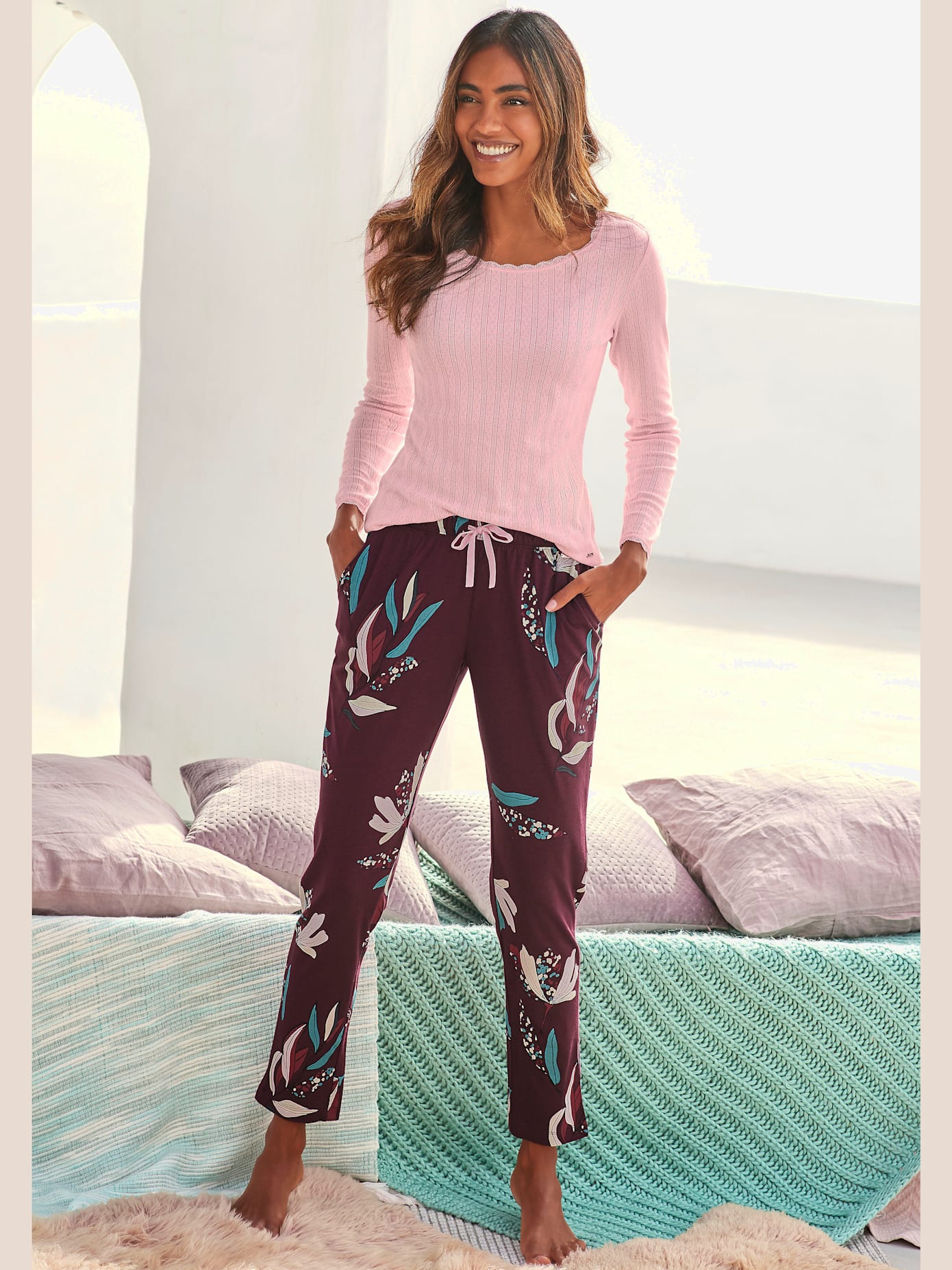 Haut de pyjama t-shirt de nuit fantaisie en tricot ajouré
