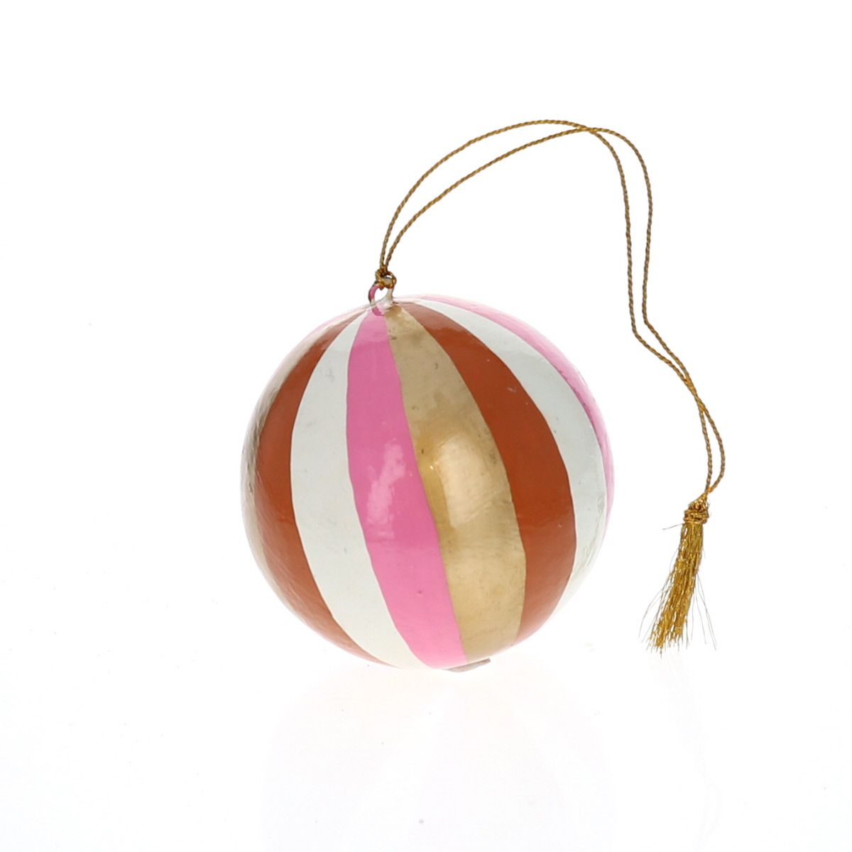 Boule de noël graphique rayée rose Pondie Chérie