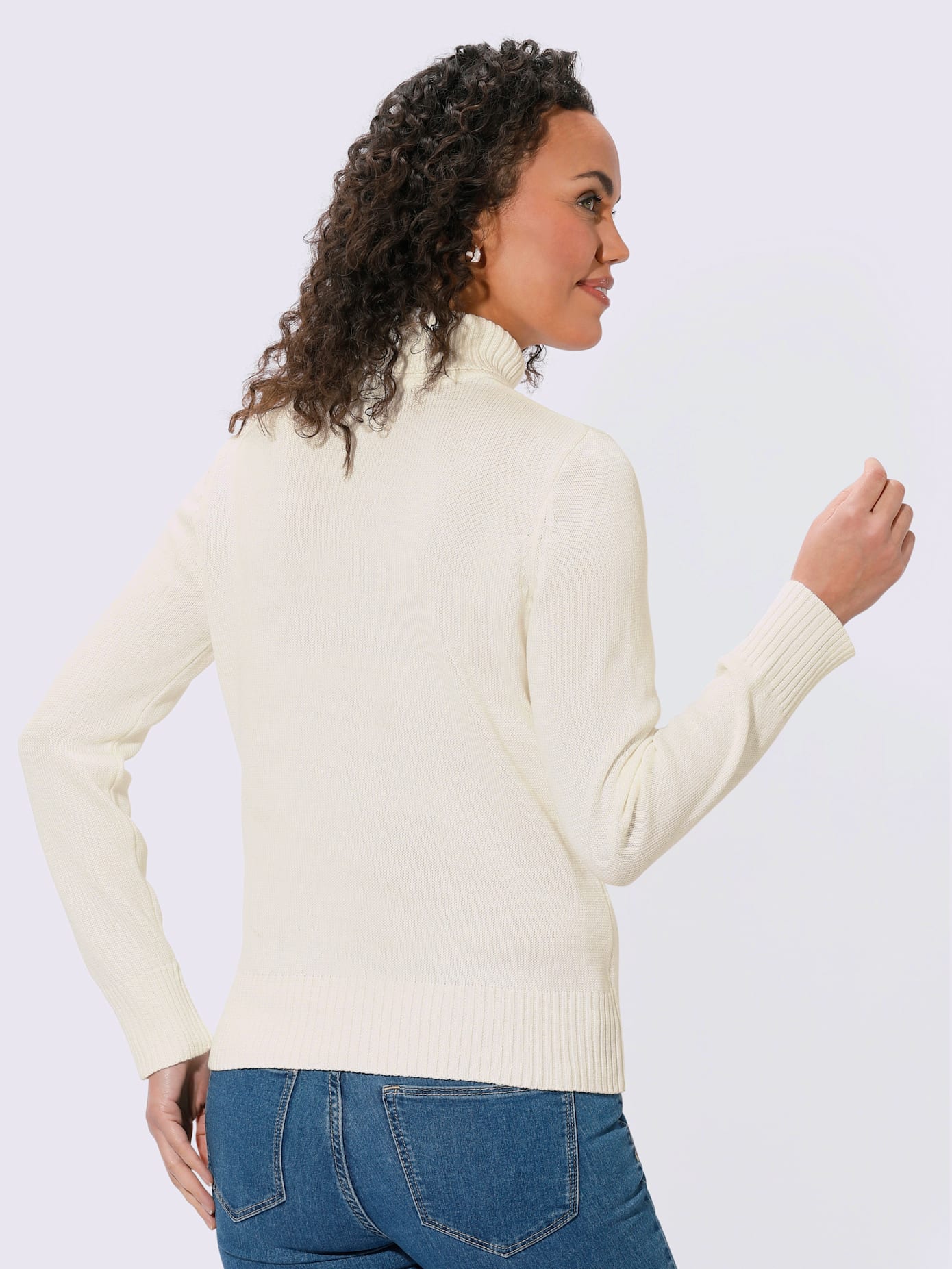 Pull femme col roulé manches ourlet avec finitions côtelées