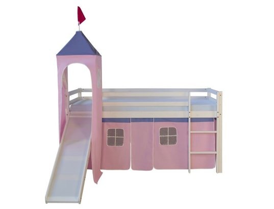 HOMESTYLE4U - Lit enfant Lit mi-hauteur rose pale avec tour