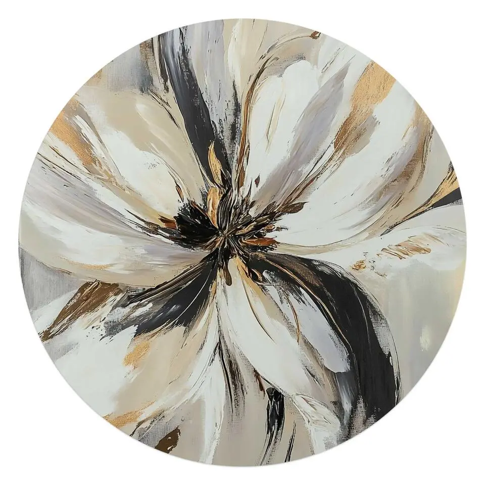 Glasschilderij Stijlvolle bloem - Ø 70cm - Beige