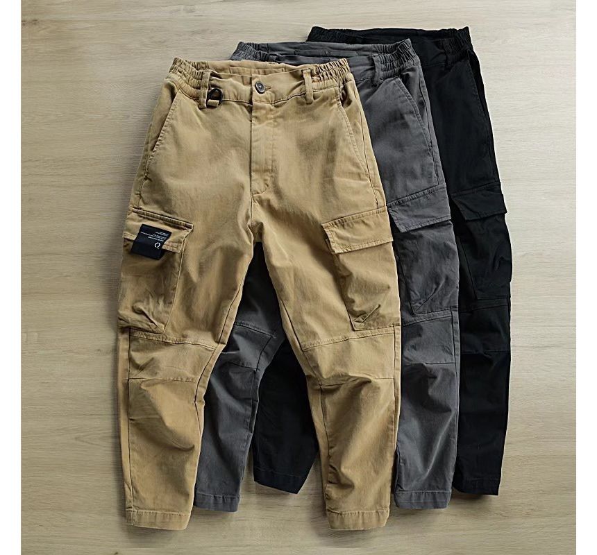 Sinlarity - Mid Rise Plain Tapered Cargo Pants