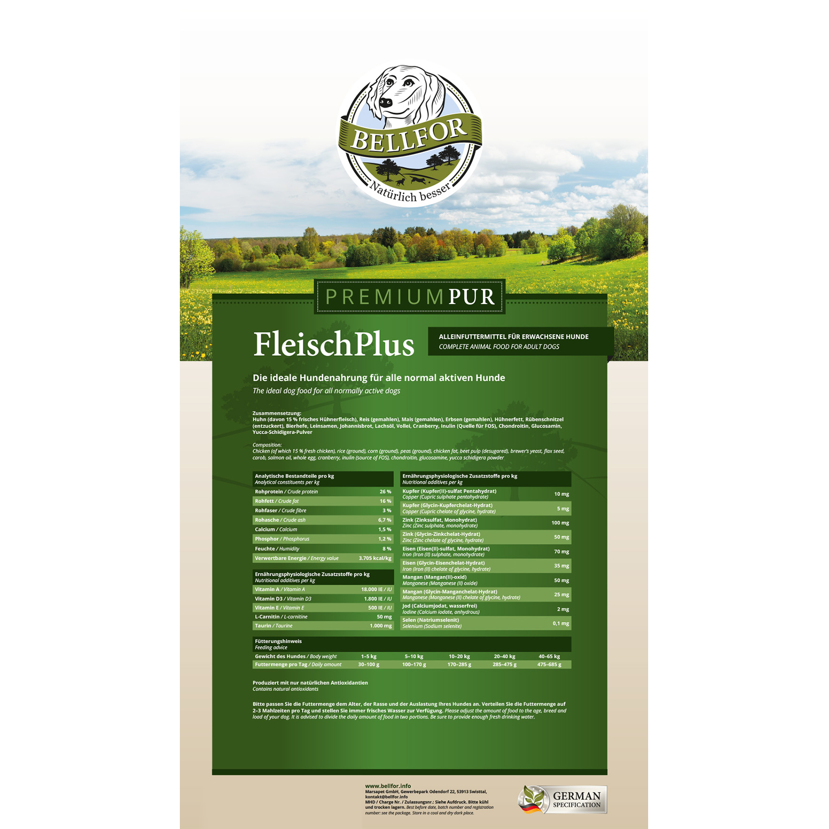 Nourriture pour chien sans gluten avec de la viande de poulet - premium pur fleischplus - 2,5 kg