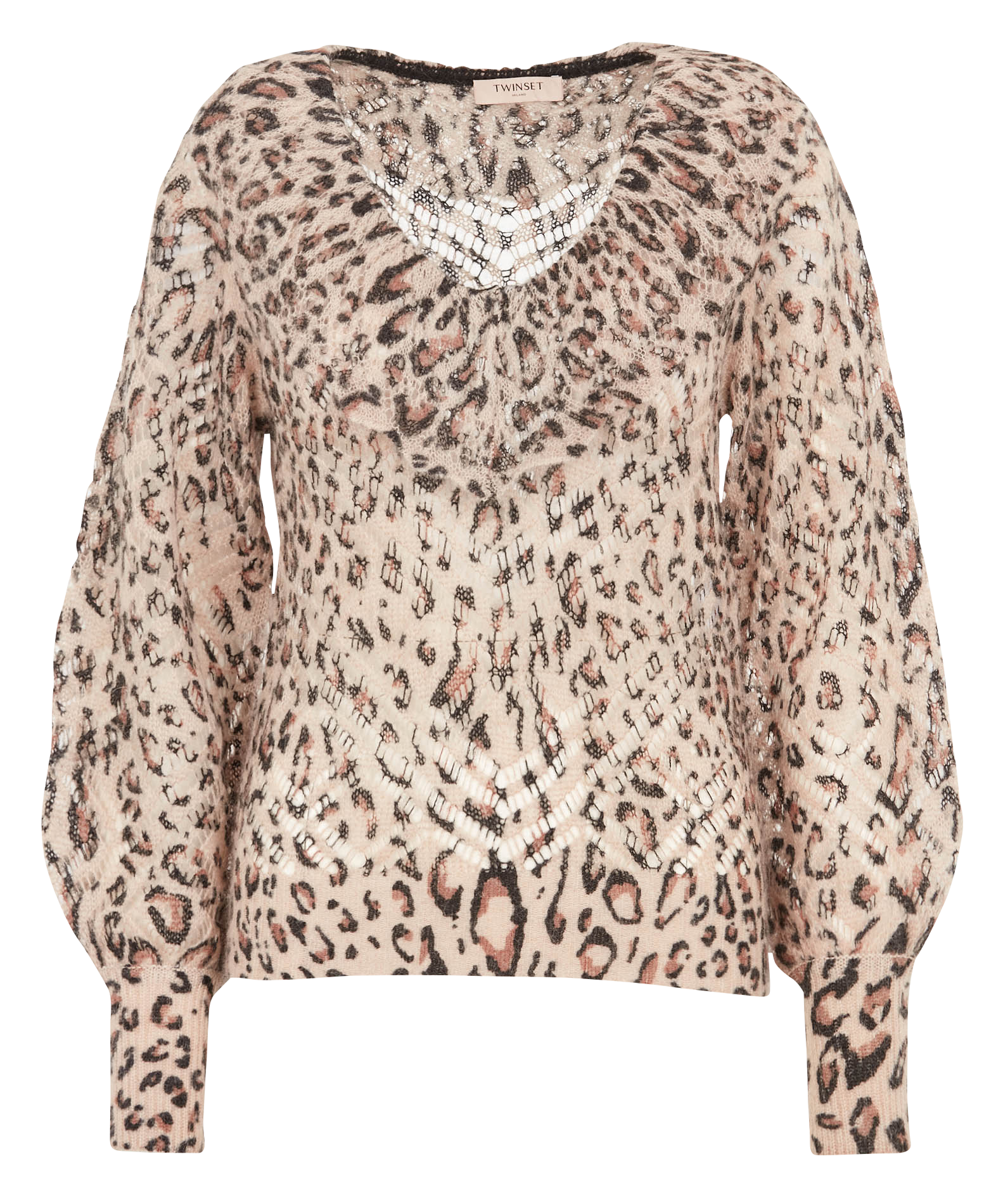 Pull col rond imprimé léopard| Marron