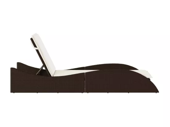 Chaise longue avec coussin marron 60x205x73 cm résine tressée