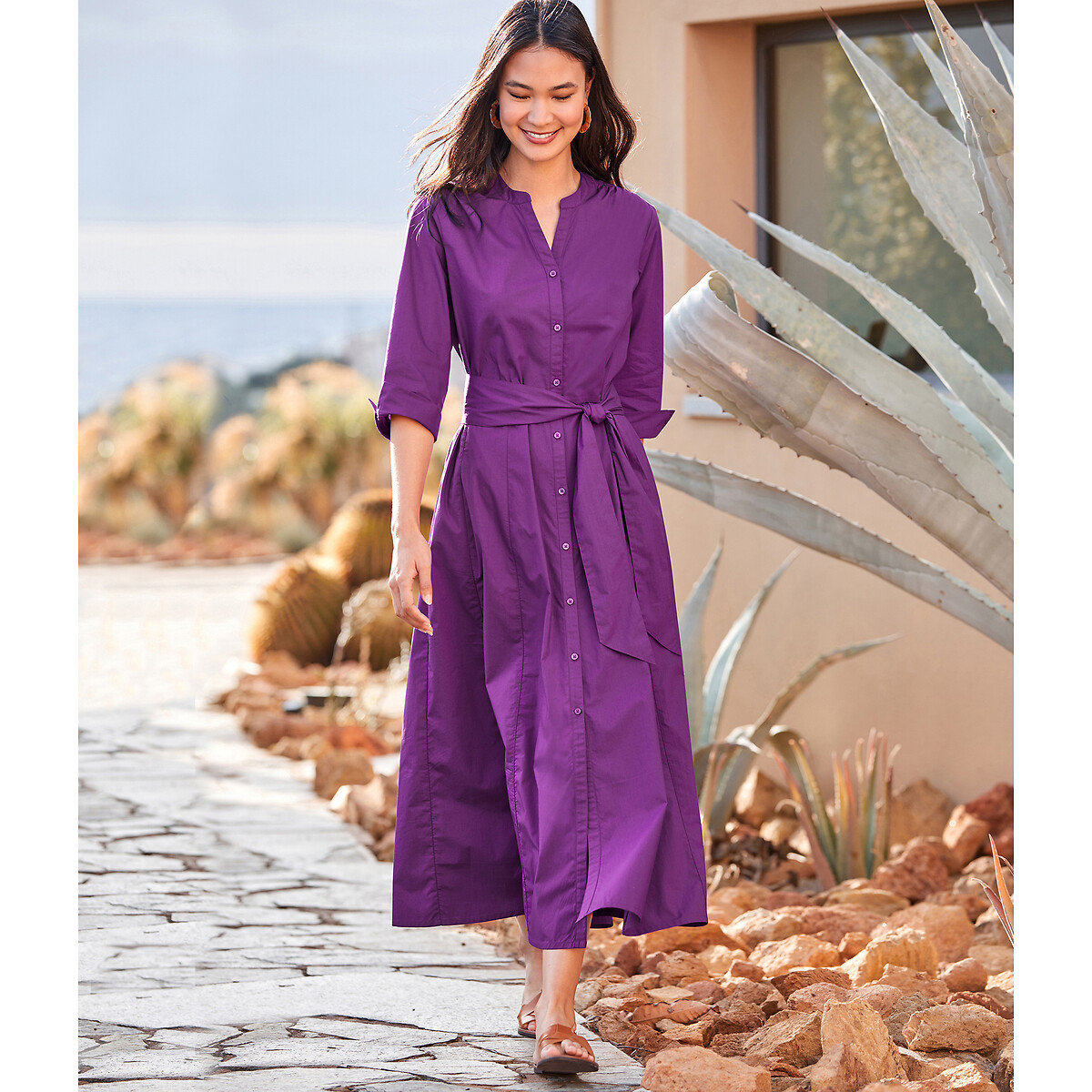 ANNE WEYBURN<br>Vestido longo de algodão com saia rodada