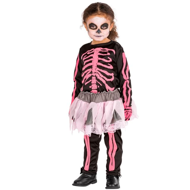 Pink skelet børnekostume Halloween
