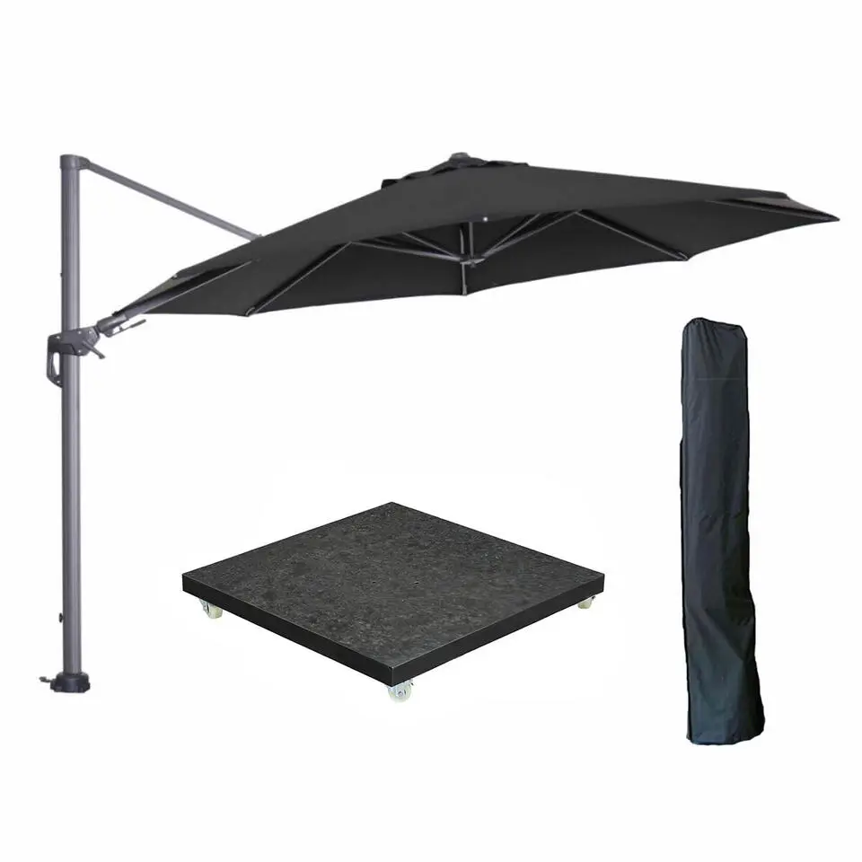 Garden Impressions Hawaii zweefparasol 3.5m zwart met voet en hoes