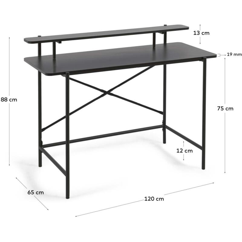 Bureau Galatia en mélaminé noir et pieds en métal laqué noir 120 x 60 cm