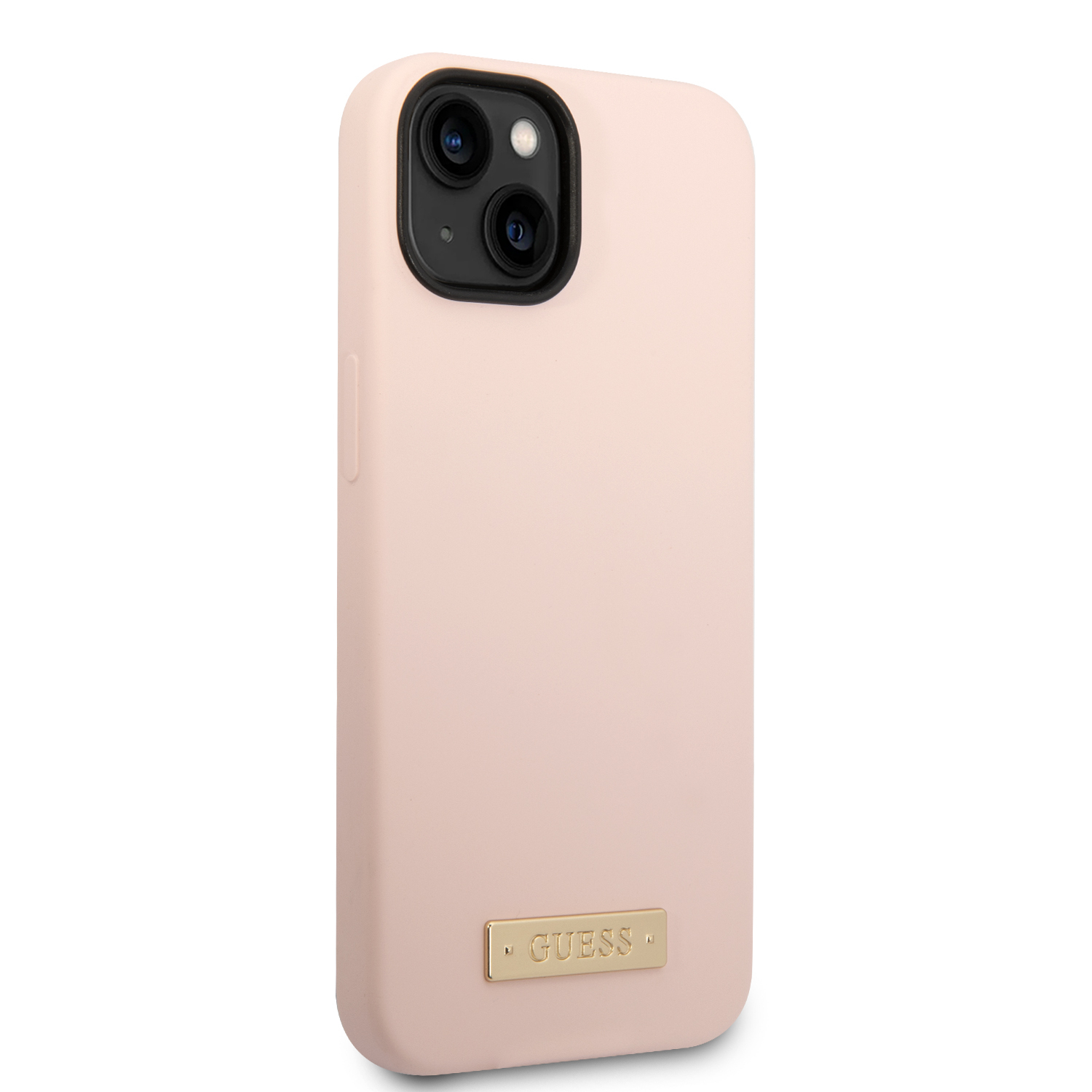 iPhone 14 MagSafe Silikon Hardcase Hülle Logo Plate (GUHMP14SSBPLP) - Rosa / Gold