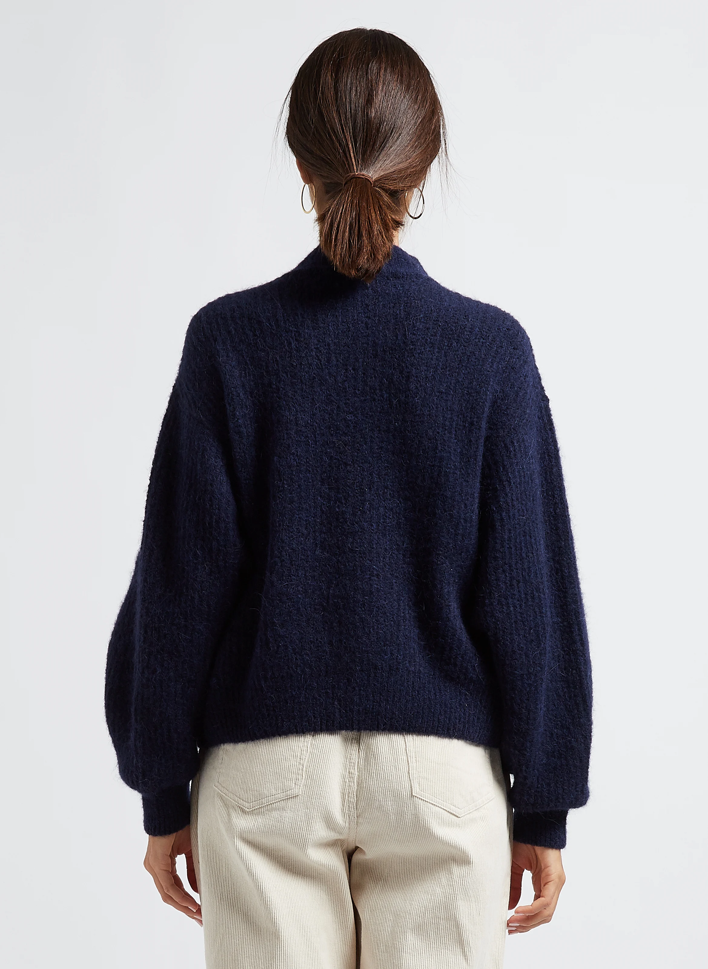 EAST - Pull col montant en maille mélangée | Bleu