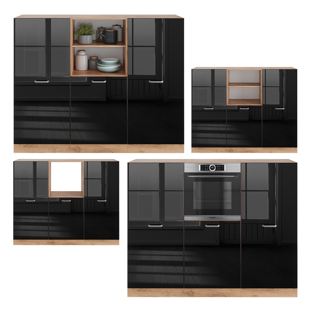 Vicco Küchenzeile R-Line Solid Eiche Schwarz 180 cm modern Küchenschränke Küchenmöbel