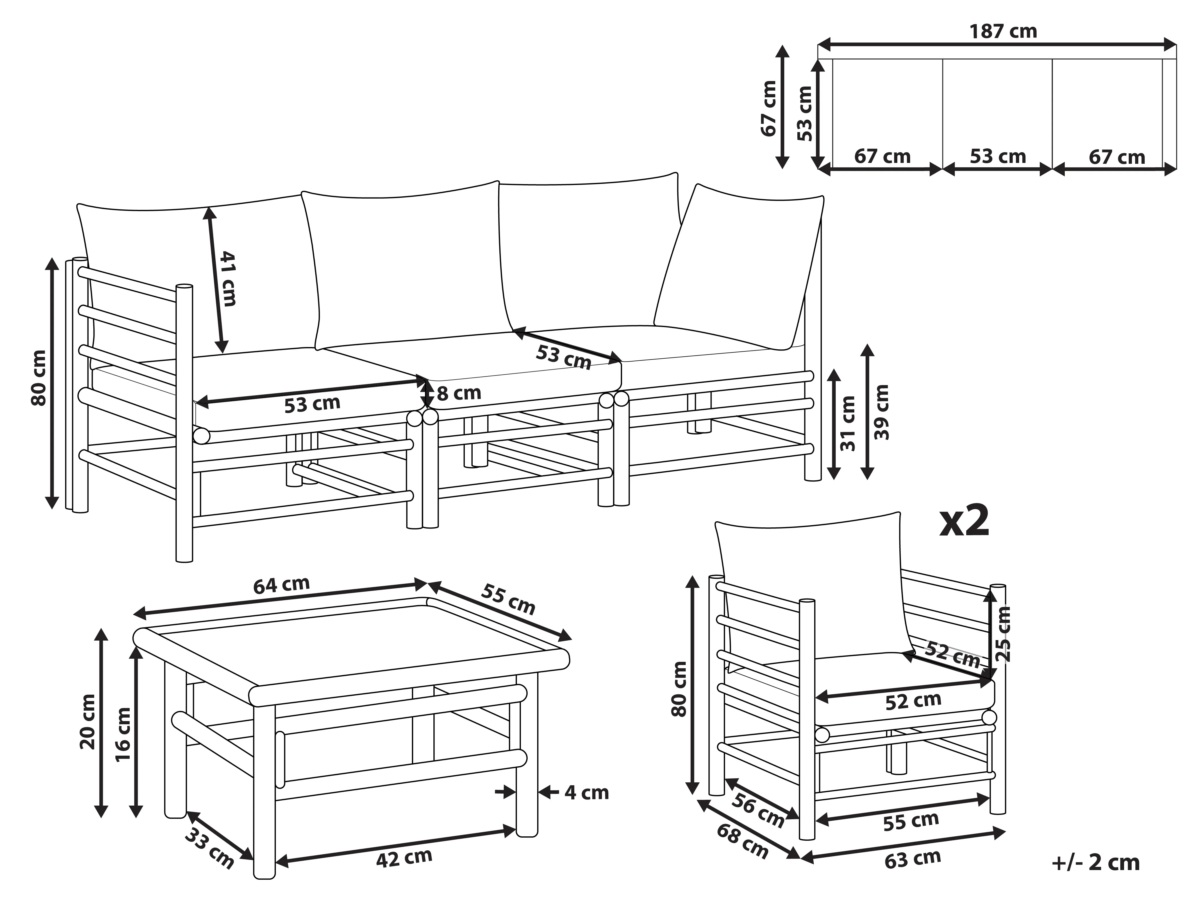 Loungeset met tafel 5-zits CERRETO Bamboehout Taupe