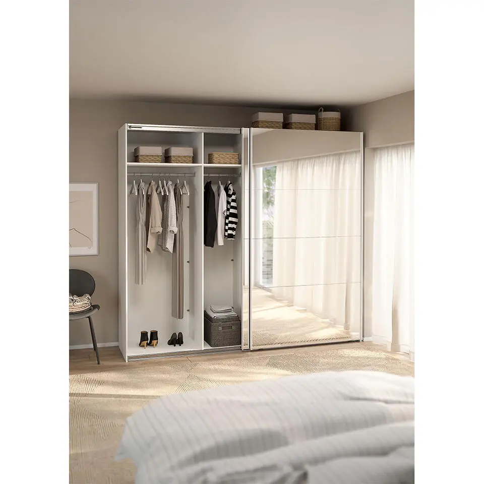 Hioshop Catania schuifdeurkast 2 deuren met spiegel 245x220cm wit