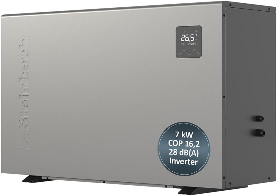 STEINBACH Wärmepumpe Silent 7 – 049312 – Inverter Wärmepumpe für Pools bis 30.000 l – Heizleistung 7.000 W, Besonders leiser Betrieb und effizient Dank Inverter-Technologie, Kabelgebunden