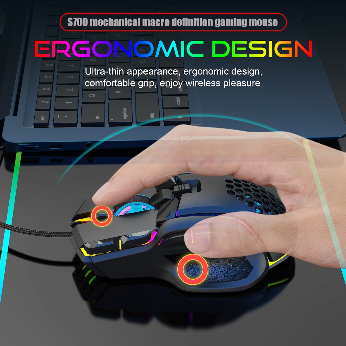 Lett kablet gamingmus med 13 RGB-belysning, 6 justerbare DPI