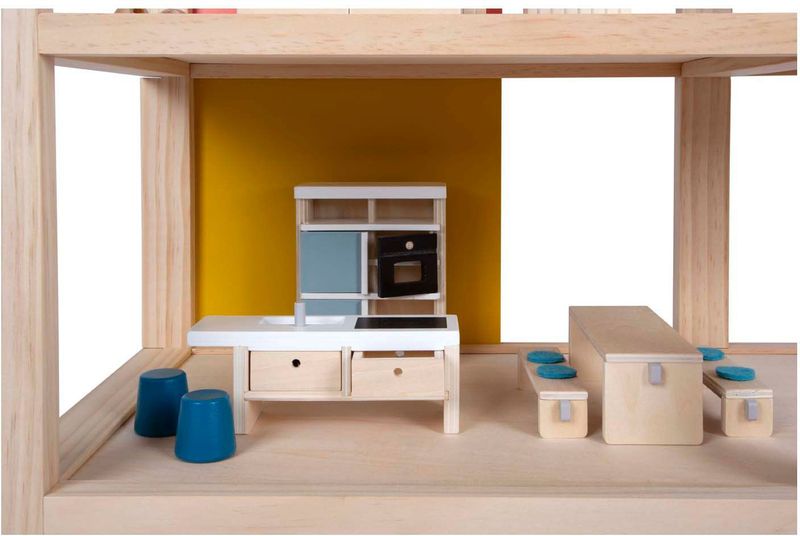 Small Foot - Poppenhuis - Natuurlijk Hout - 3 Etages - Dakterras - 51-Delige Meubelset