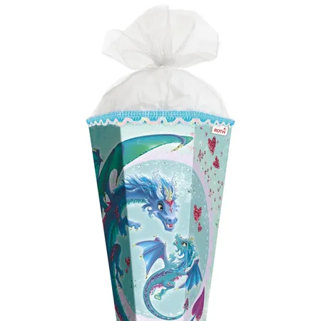 Roth Schultüte Drachenliebe mit Glitter und Pailletten, 85 cm, eckig