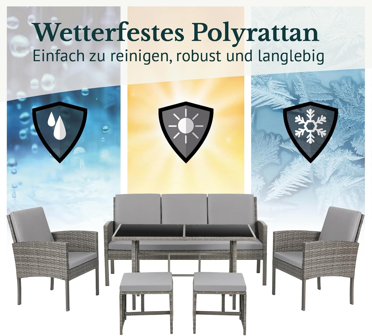 SVITA Denver Polyrattan Gartenmöbel Set Essgruppe Lounge Esstisch Grau