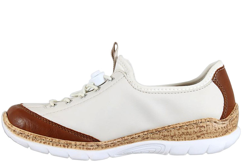 RIEKER TRAVESKO I BEIGE TEKSTIL MED LETLUK