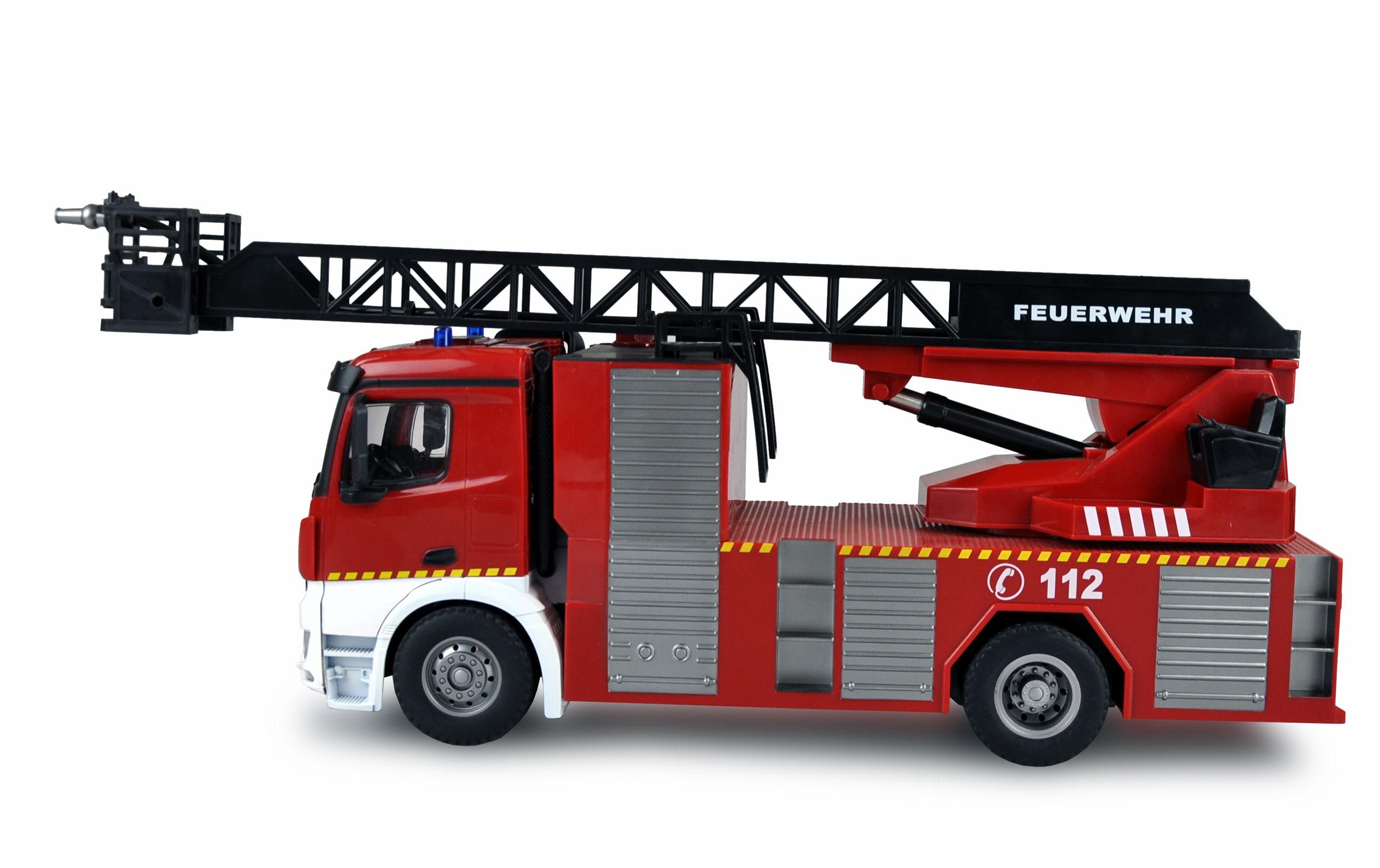 Mercedes Benz Arocs Feuerwehr Drehleiter RTR, 1:18<br>Realistisches Feuerwehrauto mit Beleuchtung, Soundeffekten und Wasserwerfer