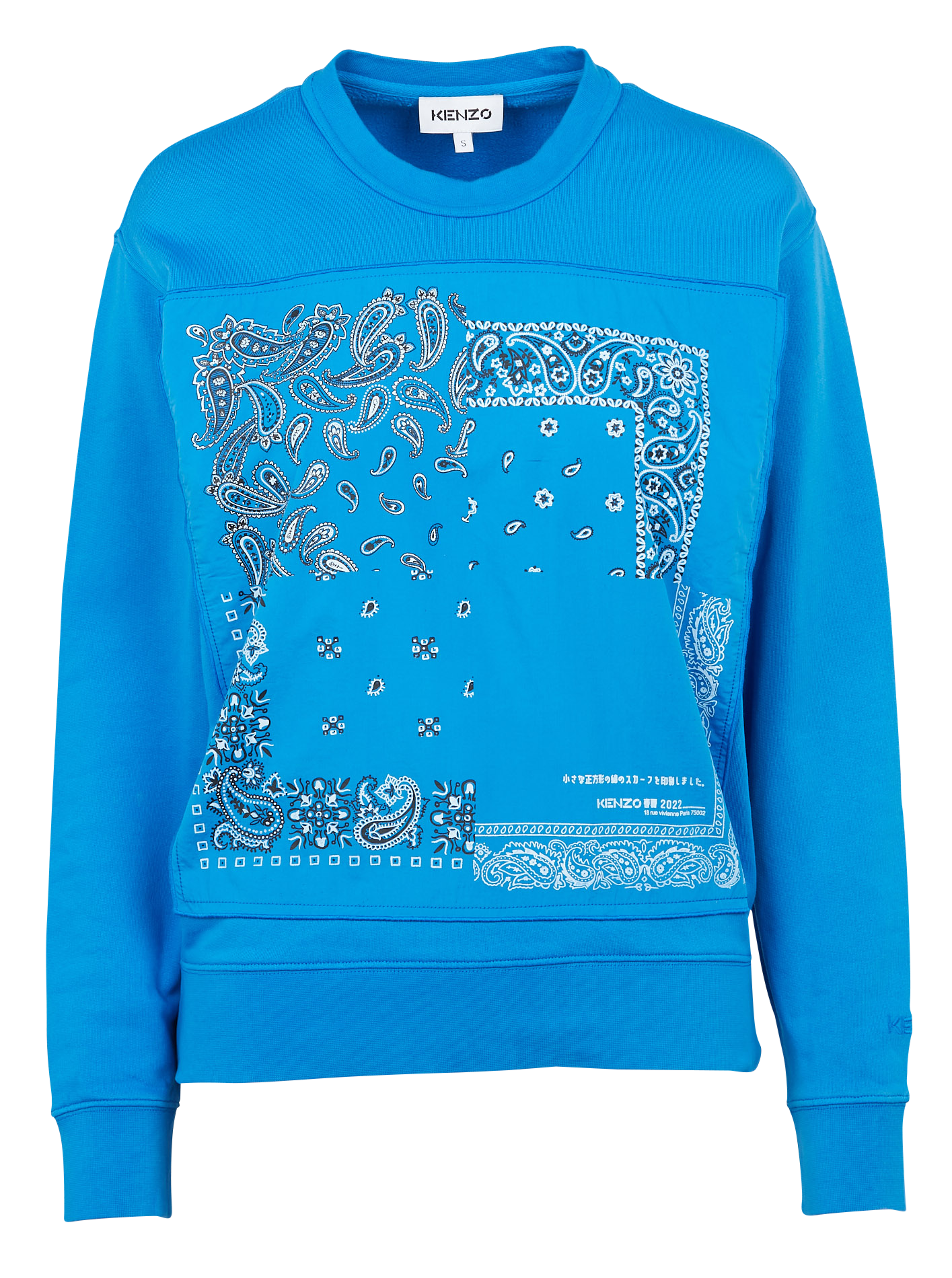Sweat col rond motif bandana en coton| Bleu