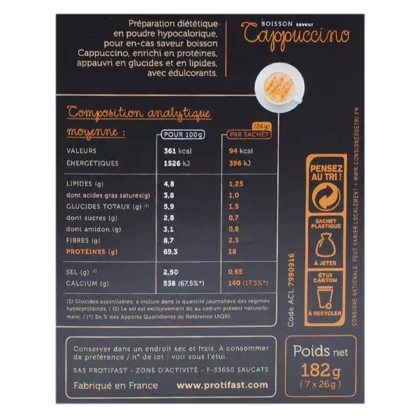 Protifast Bebida Cappuccino Rica em Proteínas - 7 sachês