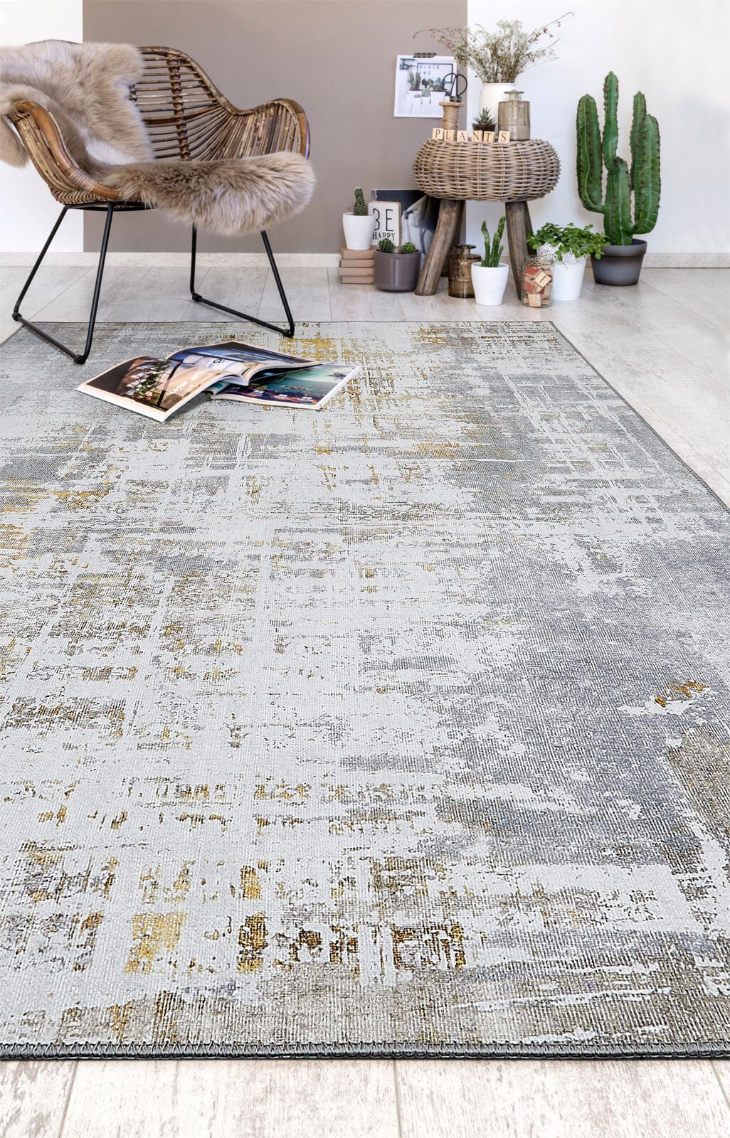 Teppich ALMONTE 155 x 230 cm creme/senfgelb