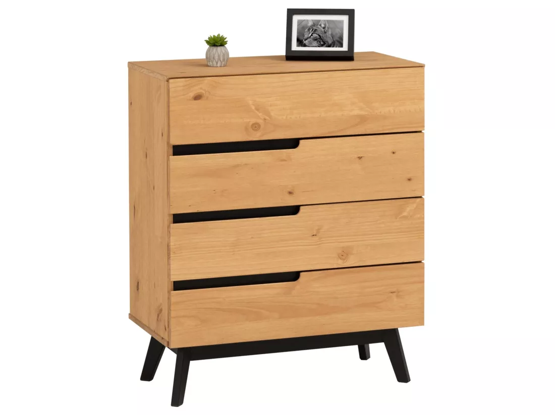 Commode chambre TIBOR L 80 cm en bois massif finition laquée avec 4 tiroirs sans poignée chiffonnier apothicaire