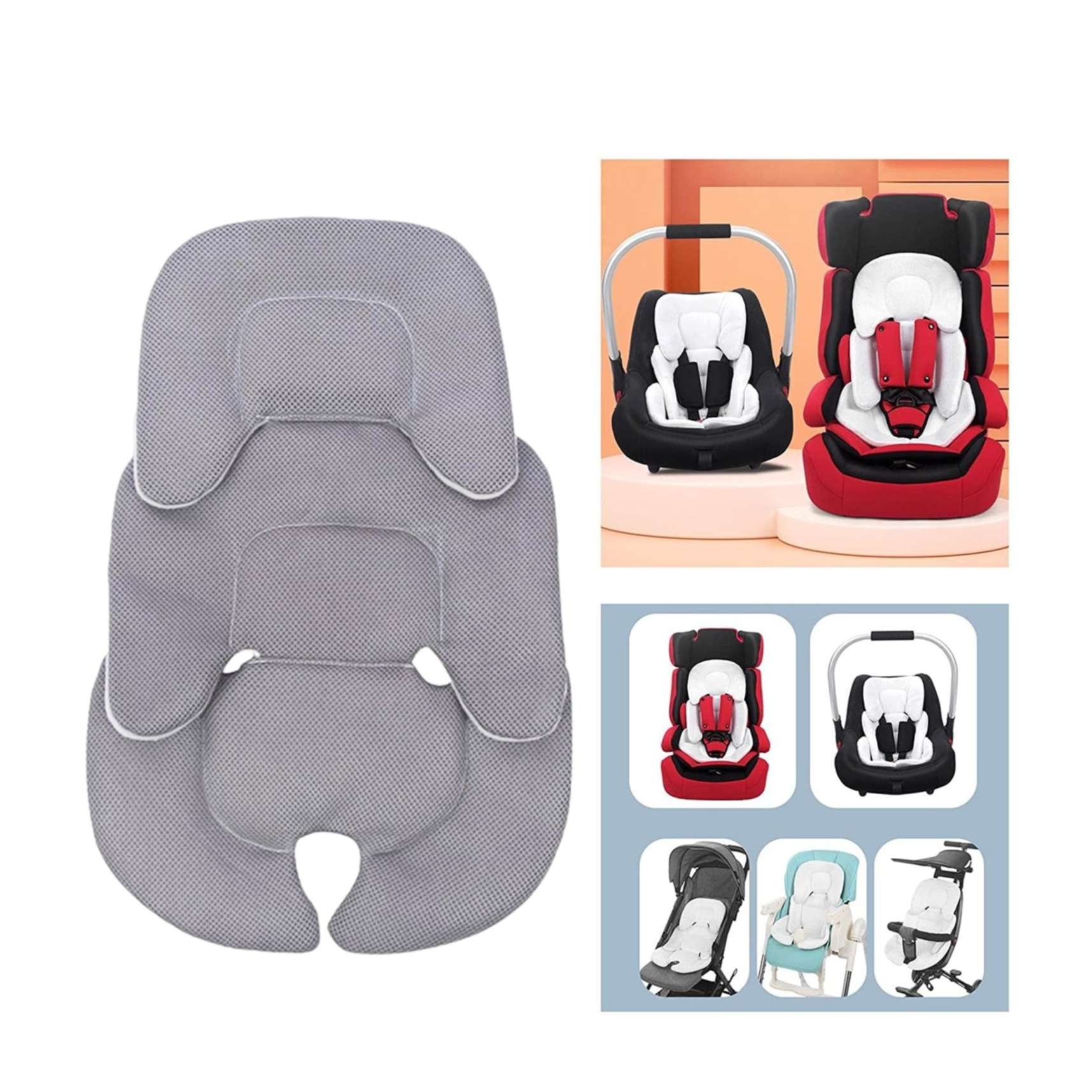 (65x35cm) Baby Sitzauflage Polster Einlage Kissen für Kinderwagen / Autositz - Grau