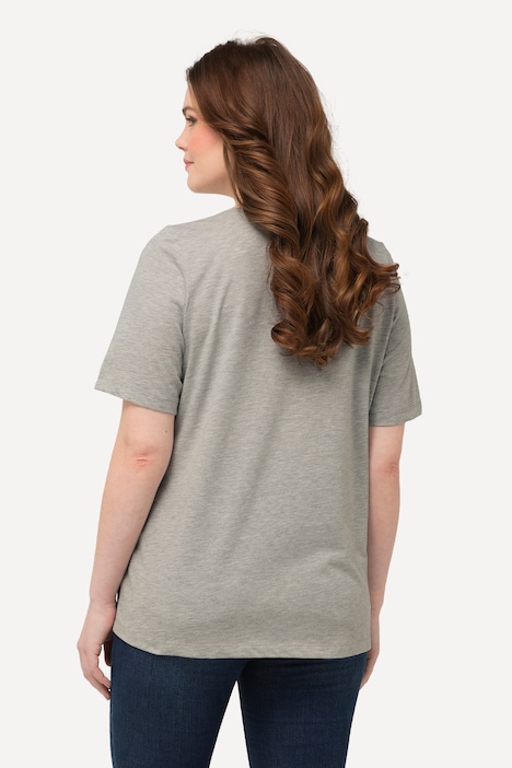 T-Shirt, Blumen-Rehkitz, Classic, V-Ausschnitt, Halbarm